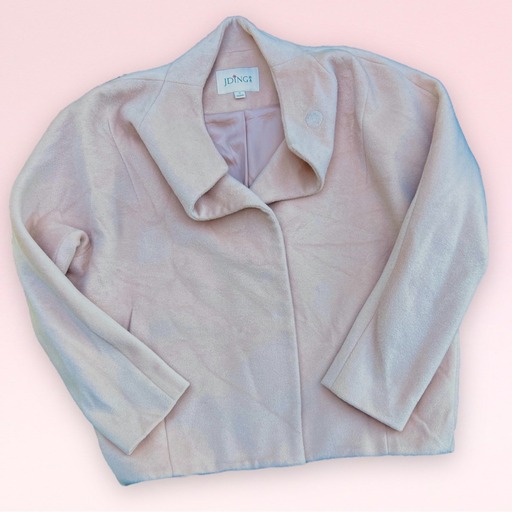 Pink Wool Coat One Button Stand Collar Baby Pink Size Small Oversized